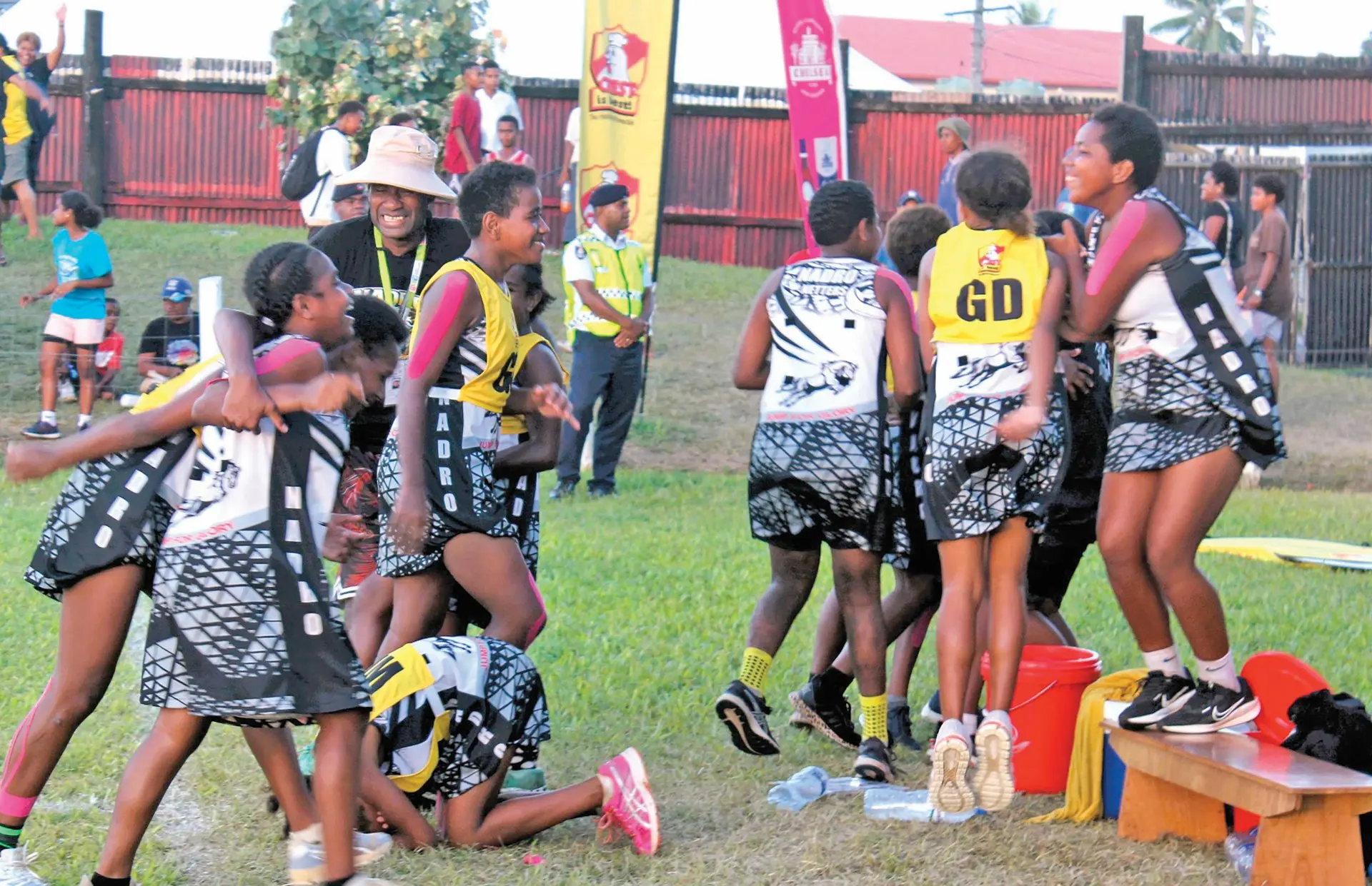Nadroga Under-13 netball players celebrate after beating Suva 26-24 at in the final at Subrail Park, Labasa, on April 30, 2026. 