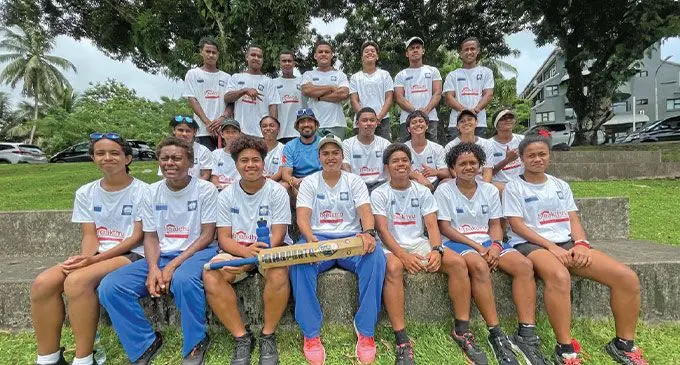 Fiji National Under-19 teams with Sanjiv Dubey after their training session in Albert Park, Suva on January 9, 2025. Photo: Ioane Asioli