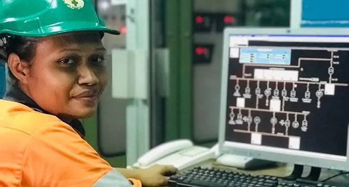 In control,  Pauline Roberta Vosayara at the power console of the Fiji Sugar Corporation’s mill in Labasa where she controls the export of electrical energy produced at the FSC mill.  Photo: Lice Movono
