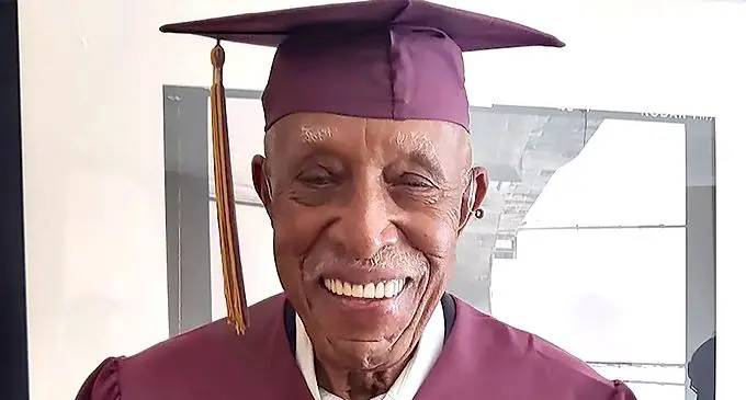 Merrill Pittman Cooper, 101, was awarded an honourary high school diploma in Jersey City on March 19. Photo: Jefferson County WV Schools