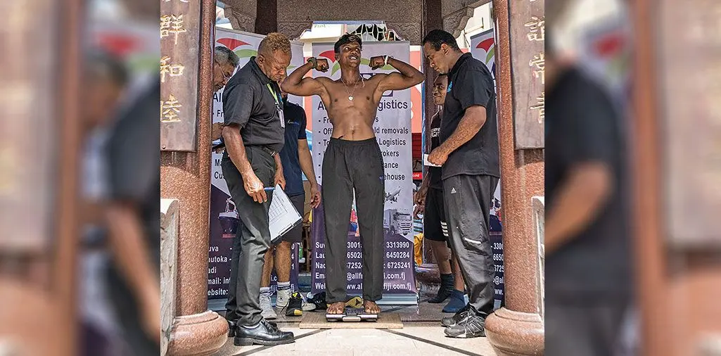 Fiji lightweight boxer Mohammed Ali during an official weigh-in. Photo: Lewis-Hill Promotions