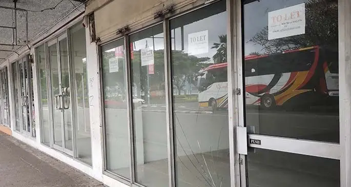 Empty shops along Victoria Parade, Suva. 