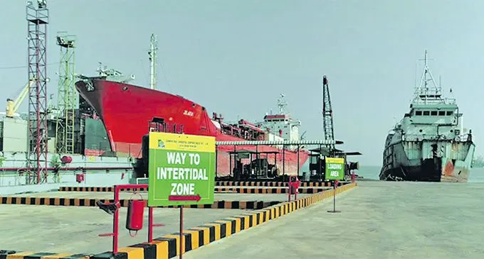 The Alang Ship recycling area in India.