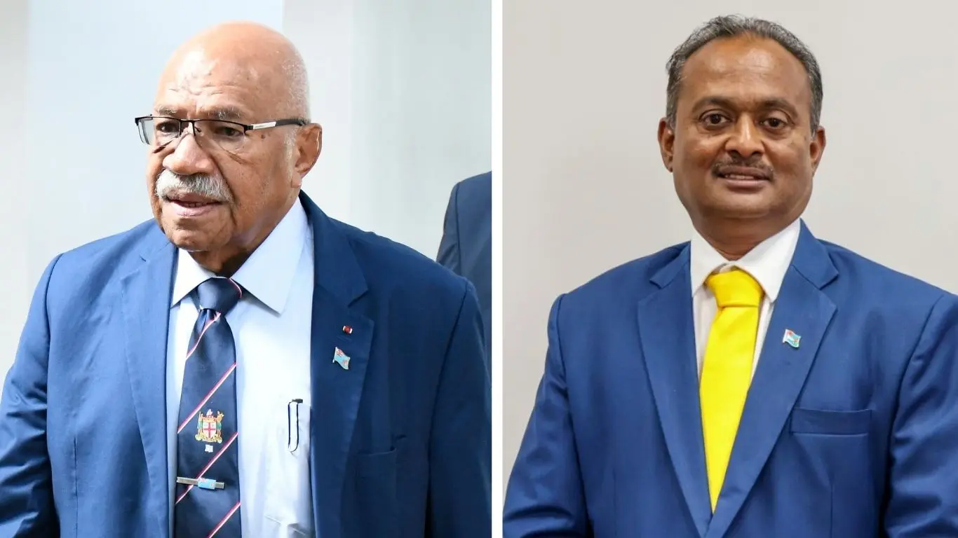 Prime Minister Sitiveni Rabuka and Opposition MP Vijay Nath.