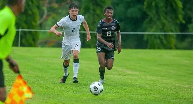 Action from the first round of the U17 OFC qualifiers between New Zealand and New Caledonia on January 11, 2023. Photo: OFC