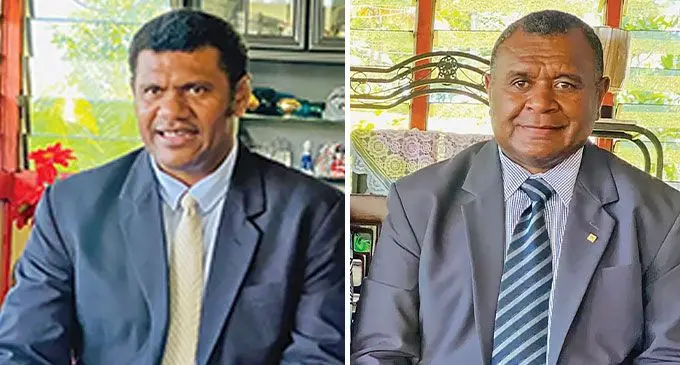 Fiji Seventh- day Adventist Church (SDA) Fiji Mission secretary Pastor Epeli Saukuru and SDA Fiji Mission president Pastor Nasoni Lutunaliwa.