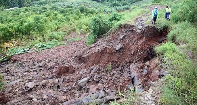 The landslide at the Wainibuku Reservoir which caused yesterday’s water disruptions along the Suva-Nasinu area. Photo: Water Authority of Fiji