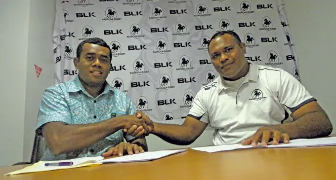 From left: BLK general manager Josefa Matau and Nadroga Rugby Union president Tiko Matawalu on March 12, 2018. Photo: Peni Komaisavai