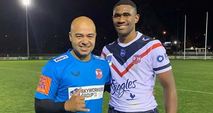 Kaiviti Silktails chief exectuive officer Steve Driscoll and Vuate Karawalevu at Ringrose Park in Wentworthville, New South Wales, Australia, on May 8, 2021. Karawalevu scored a try in his debut match for the Sydney Roosters Under-21 side as they beat Parramatta Eels 28-20. Photo: Kaiviti Silktails
