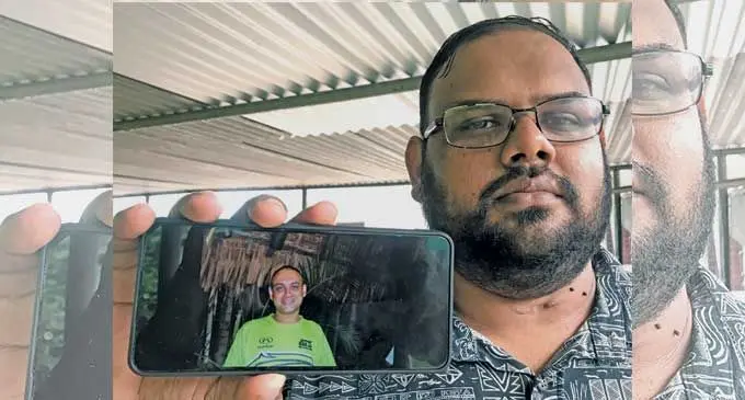 Soneel Raj, 34, shows a photo of his late brother Roneel Raj on March 23, 2022. Inset: Late Roneel Raj.   Photo: Waisea Nasokia