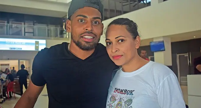 Roy Krishna with his wife Naziah Ali at Nadi International Airport earlierthis week. Photo: Nicolette Chambers