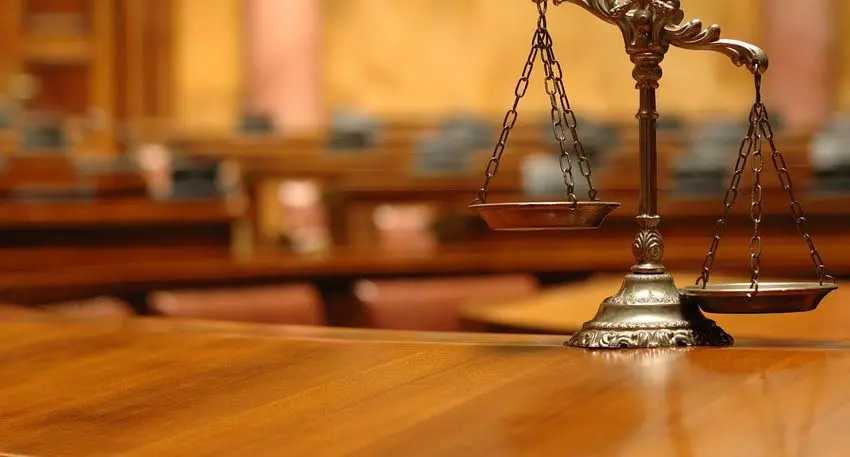 Decorative Scales of Justice in the Courtroom