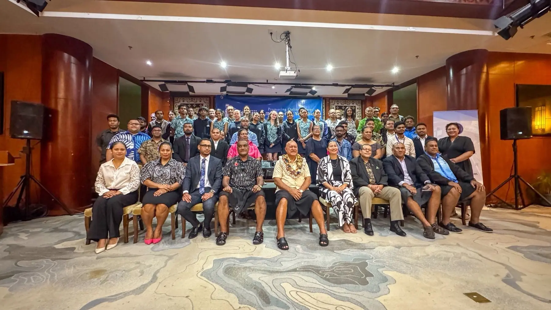 Minister for Policing and Communication, Ioane Naivalurua with Suva Lawyer, Ms Ana Tuiketei and i’s Online Safety Commissioner, Filipe Batiwale and with the audiences.