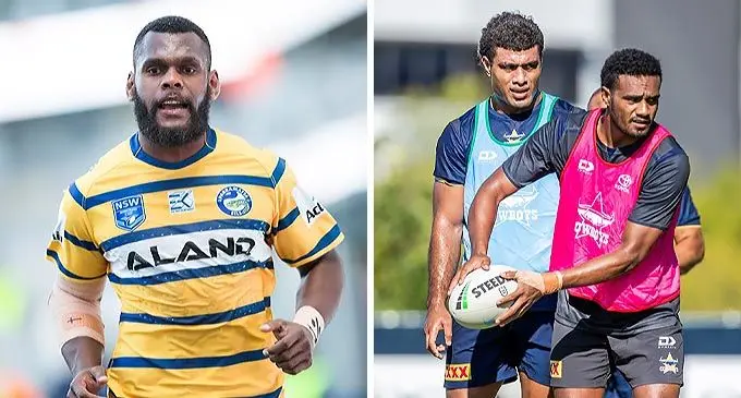 Left: Solomone Naiduki is in the Eels 30-member squad and Cowboys Taniela Sadrugu (left), Iosefo Masi are giving their best in training.