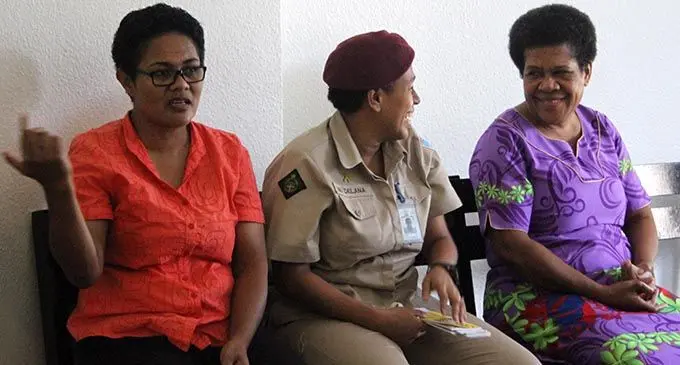 Ana Laqere (left), and Vaciseva Lagai (right) outside High Court in Suva on July 4, 2019.  Photo: Kelera Sovasiga