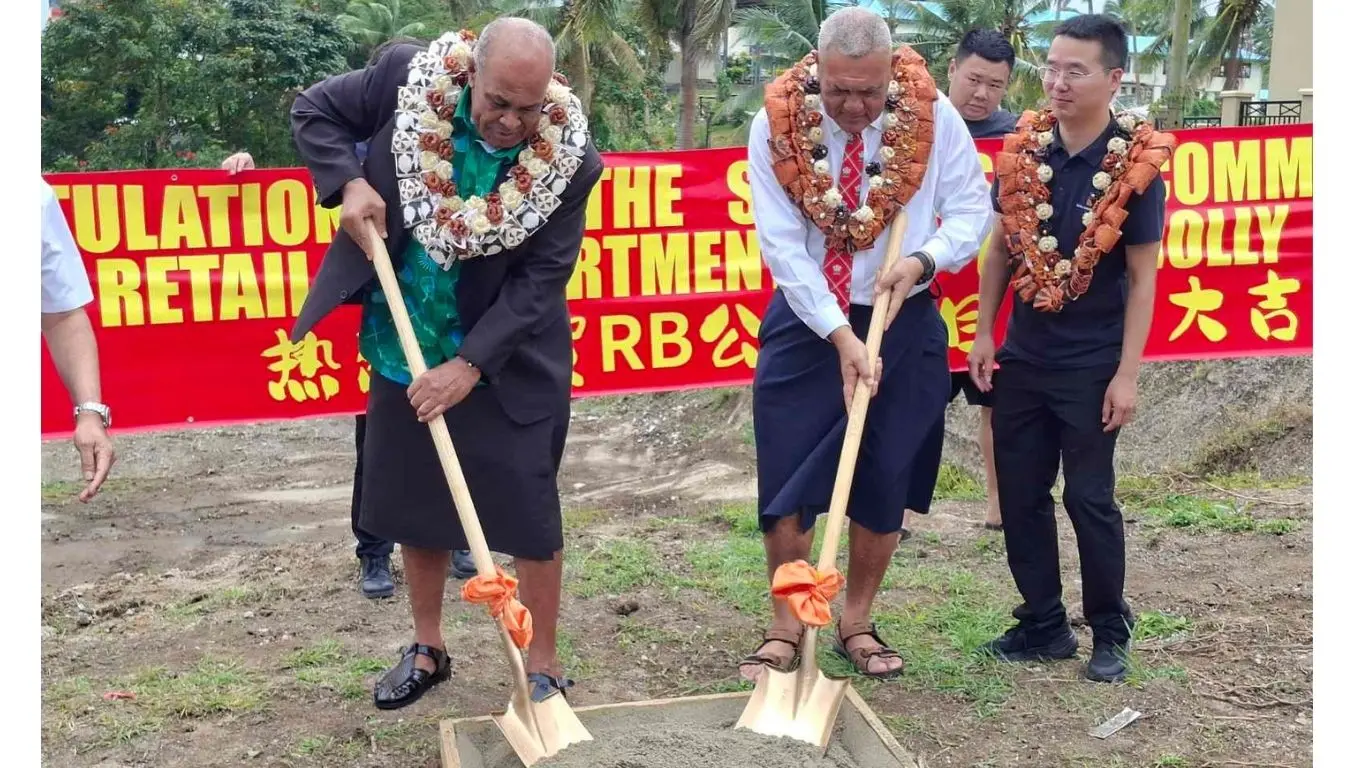 Minister for iTaukei Affairs, Culture, Heritage and Arts (Ifereimi Vasu ), RB Patel Group chairman (Jitoko Tikolevu), Global Construction PTE ltd (Lee Jia) during the RB Patel Knolly Street Apartments Groundbreaking Ceremony on October 19, 2026.