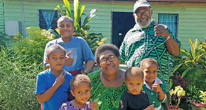 Kitione Nasau with his wife, Savaira Viaquva and grandchildren at their family home at Naviyago Village in Lautoka on June 2, 2022. Photo: Nicolette Chambers