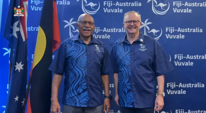 Australian Prime Minister Anthony Albanese with Prime Minister Sitiveni Rabuka on July 6, 2026.