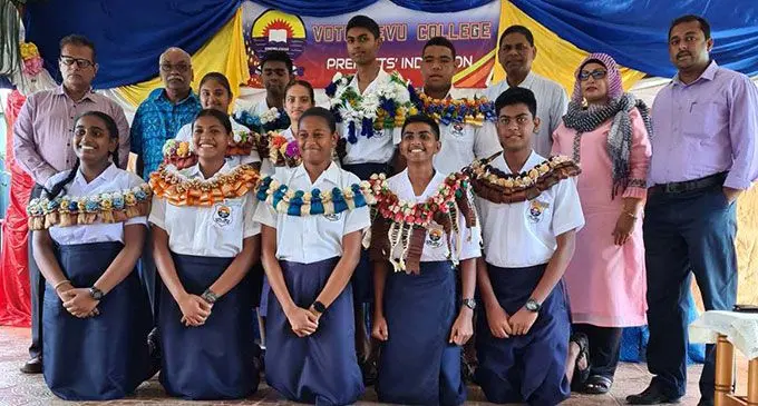 School management and school head prefects at Votualevu College in Nadi. Photo: Mereleki Nai