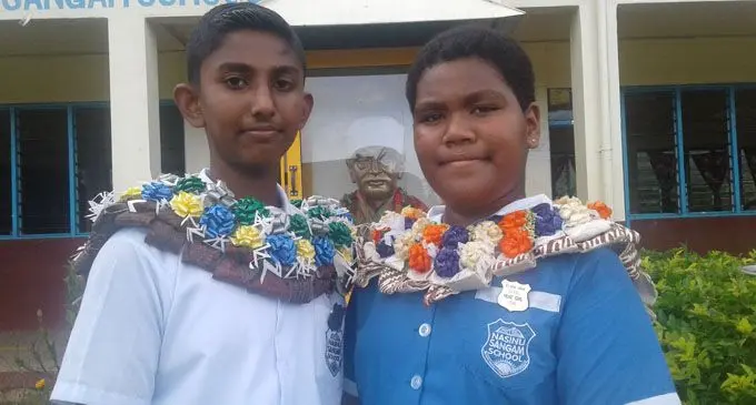 From left: Nasinu Sangam Primary school headboy Krishal Chand and headgirl Ulita Raluve. Photo: Shirika Shalini