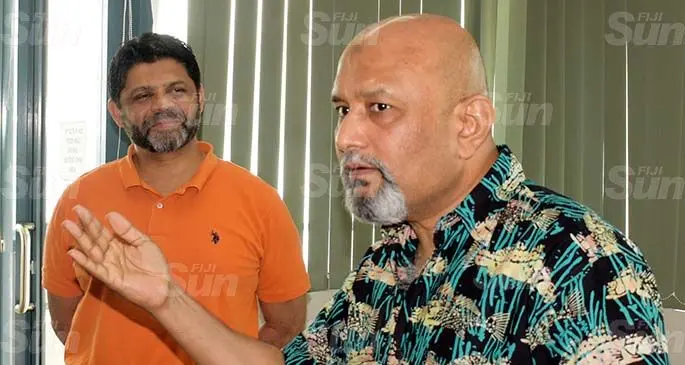 Attorney-General and Minister for Economy Aiyaz Sayed-Khaiyum (left) and ANZ Country Head Saud Minam in Suva on March 28, 2020, during Mr Sayed-Khaiyum’s meeting with business leaders and stakeholders. Photo: Ronald Kumar