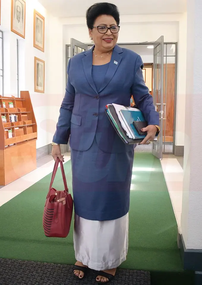 Assistant Minister for Women, Children and Poverty Allevition and Deputy Speaker of the House, Veena Kumar Bhatnagar outside Parliament on February 12, 2019. Photo: Ronald Kumar.