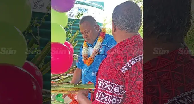 Minister for Rural and Maritime Development and Disaster Management Inia Seruiratu drink during the commissioning of Coqeloa and Wailoaloa water pump project in Naleba Settlement, Labasa on November 4, 2022. Photo: Shratika Naidu