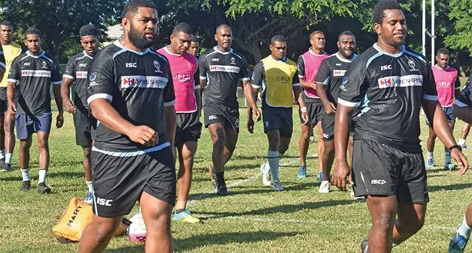 Members of the Swire Shipping Fijian Latui with prop Eroni Mawi (right0 during training at Prince Charles Park, Nadi on May 15,2019. Photo: Mereleki Nai