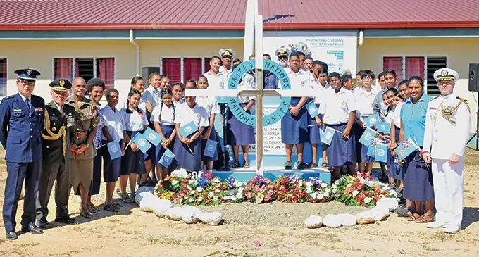 Members of the Diplomatic Corp from Australia, New Zealand, United States of America, China and Indonesia with the Commander of the Republic of Fiji Military Forces, Rear Admiral Viliame Naupoto along with invited guests who were present during the United Nations Peacekeepers Day ceremony at the Black Rock Camp in Votualevu, Nadi, on May 29, 2019. Photo: Rohit Kumar