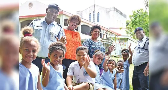 Protect your Child...Police officers PC Inosi Veitaogi and PC Natani Bai with parents and children during International day for prevention of child abuse and neglect at Holy Trinity Church in Suva on November 19, 2024. Photo: Ronald Kumar