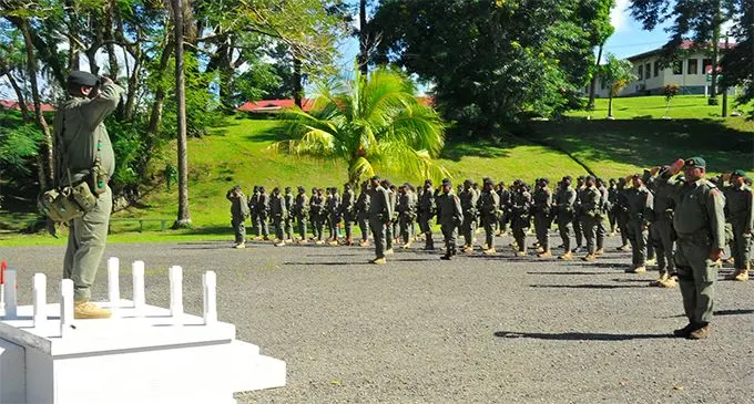 Lieutenant-Colonel Penioni Naliva speaks to the Third Battalion Fiji Infantry Regiment during their battalion parade.
