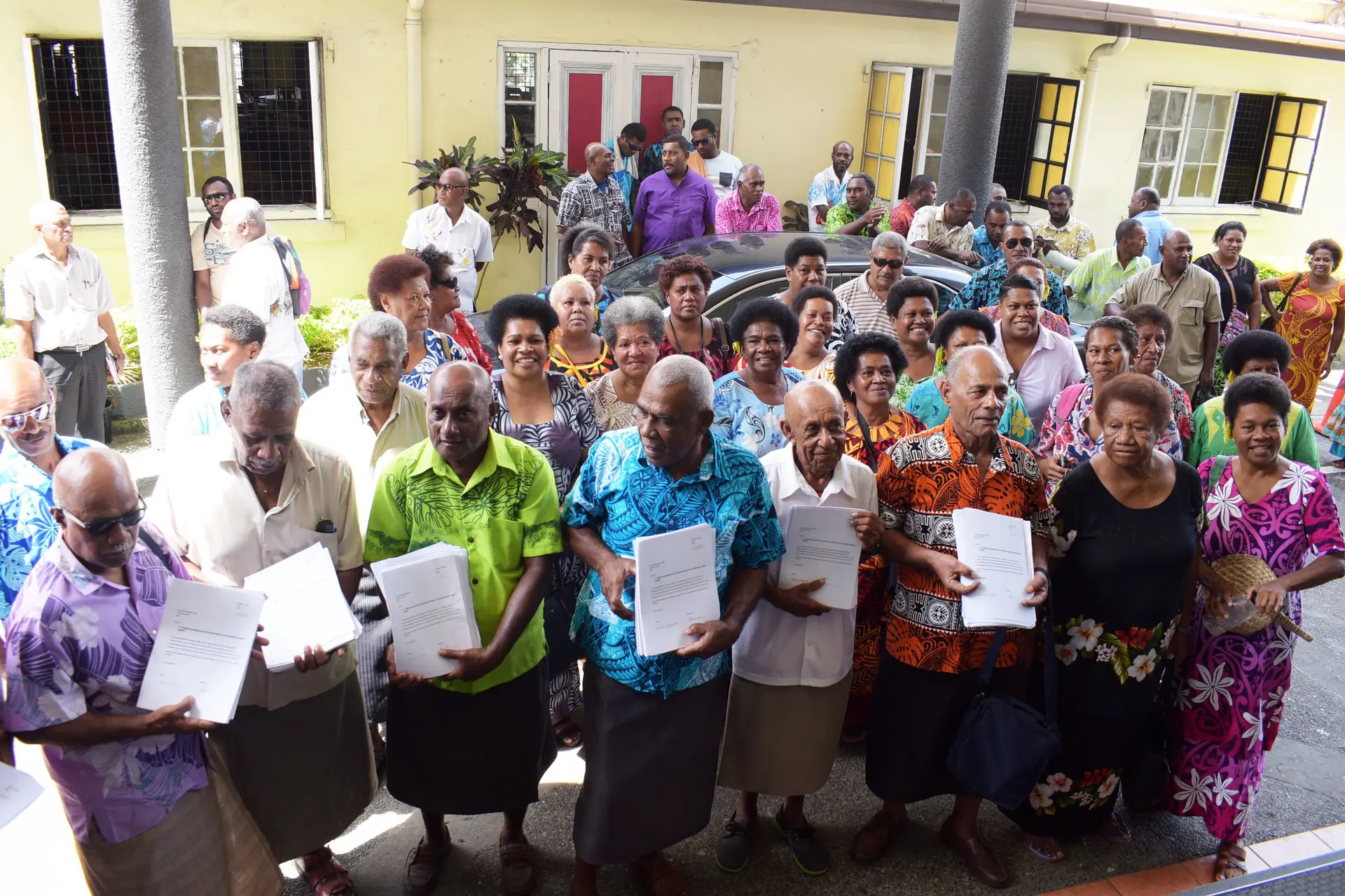 Suvavou Villagers with their signed petition outside the Suva City Council office on February 25, 2019.  Photo: Simione Haravanua