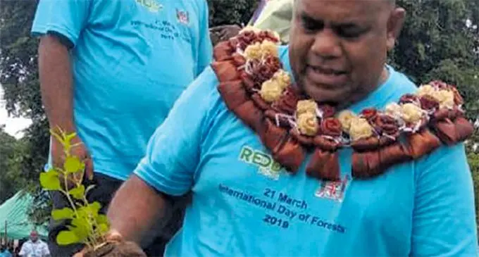Commissioner Northern Jovesa Vocea planted a tree during the International Day for Forests celebration at Bulavou District School in Labasa on March 21, 2019. Photo: Shratika Naidu