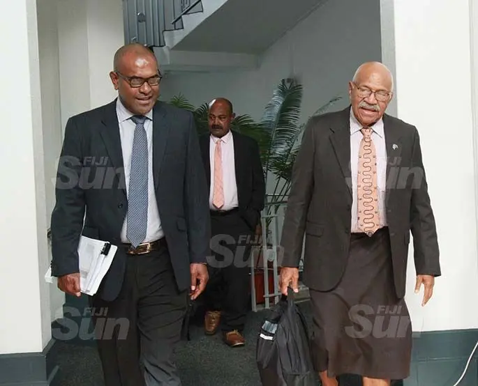 Opposition members,  Dr Ratu Atonio Lalabalavu and SODELPA Party Leader, Sitiveni Rabuka on July 30, 2020. Photo: Kelera Sovasiga