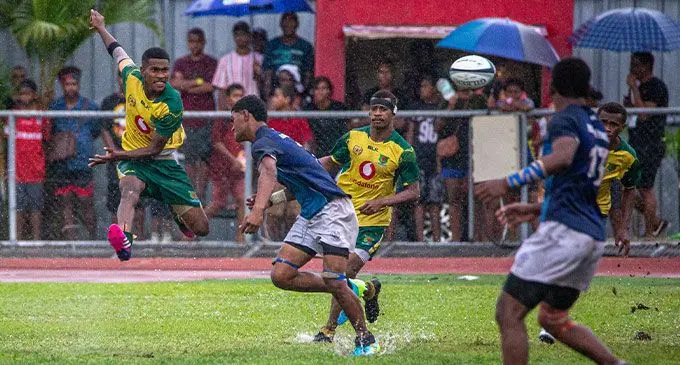 Ra High School in  a tussle against Ratu Navula College in the Under-19 final at Churchill Park, Lautoka, today. Photo: Leon Lord