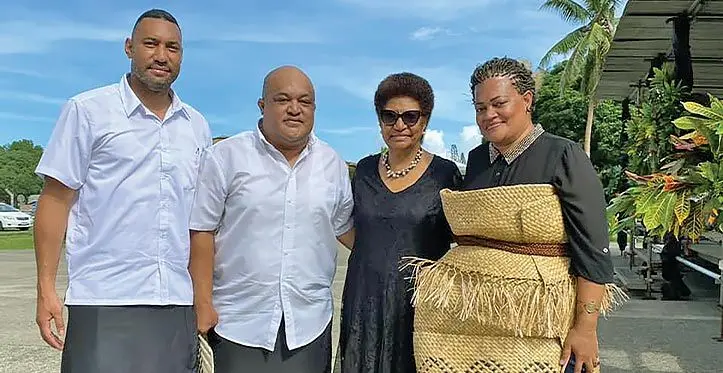 Head of the Burebasaga Confederecy Ro Teimumu Kepa with the children of the late Ratu Epeli Ganilau, Ratu Gavidi, Ratu Tuivanuavou and Adi Koila Ganilau at the funeral gathering in Nasese, Suva on March 27, 2023. Photo: Ro Teimumu Kepa