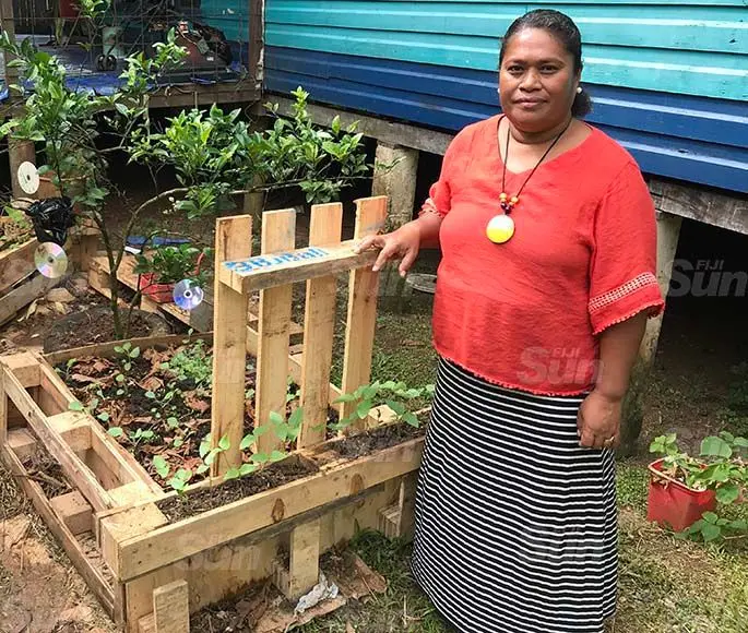 Maria Latianara shows a part of her innovative backyard gardening methods at her home in Wakanisila, Kalabu, on June 21, 2020. Photo: Kelera Sovasiga