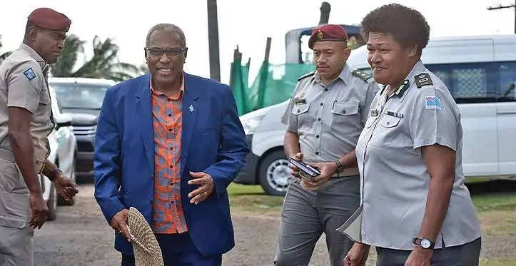 Attorney-General and Minister for Justice Siromi Turaga with Acting Fiji Corrections Service Commissioner Salote Panapasa outside the Labasa Corrections facilities on August 24, 2023. Photo: Jone Salusalu