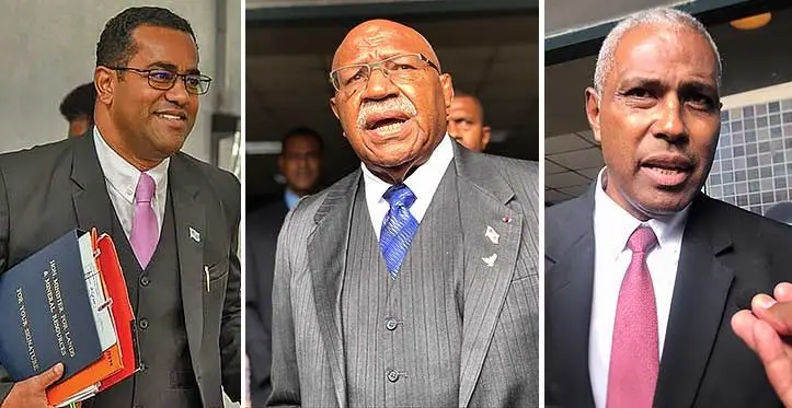 Minister for Land and Mineral Resources Filimoni Vosarogo, Prime Minister Sitiveni Rabuka and Attorney-General Siromi Turaga. Photo: lnoke Rabonu