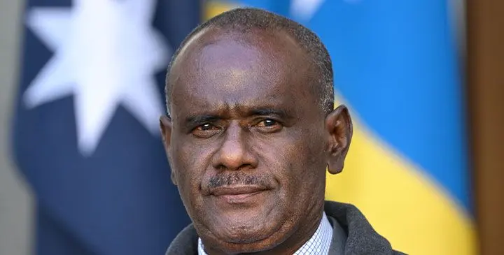  Solomon Islands Prime Minister Jeremiah Manele speaks to the media during a press conference at the Australian Parliament House in Canberra, Wednesday, June 26, 2024. (AAP Image/Lukas Coch) 