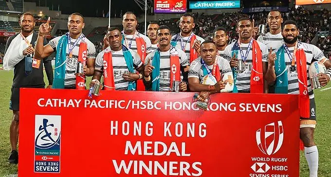 The Fiji Airways Fijian men’s sevens team were the silver medal winner at the Cathay Pacific/ HSBC Hong Kong Sevens at Hong Kong Stadium on 6November 6, 2022. Front from left:Iowane Teba, Jeremaia Matana, Filipe Sauturaga, Pilipo Bukayaro, Waisea Nacuqu (captain), Josevani Soro and Paula Nayacakalou. Back (from left) Josua Vakurinabili, Tira Welagi, Sevuloni Mocenacagi, Manueli maisamoa and Josevata Talacolo. Photo: Mike Lee - KLC fotos for World Rugby