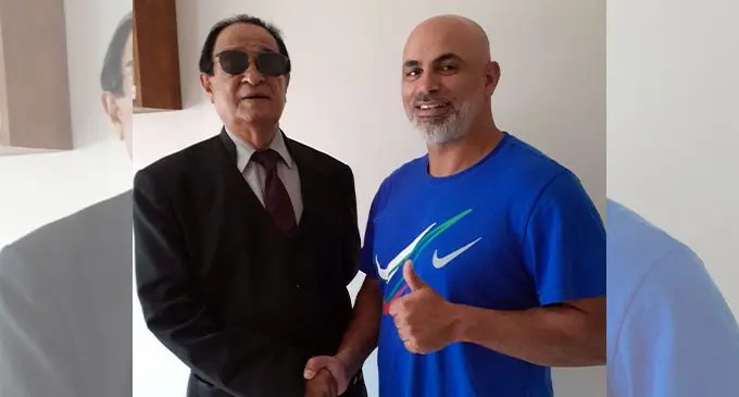 Lawyer Iqbal Khan (left) with Sam Amine on July 6, 2022. Photo: Nicolette Chambers