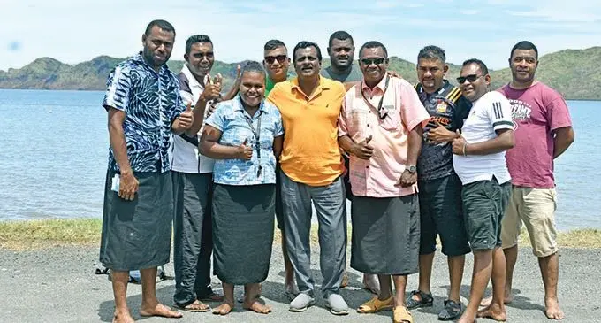 Minister for Youth and Sports Parveen Bala (fifth from left) with officers of his ministry in the Northern Division after their first ministerial trip for 2021 at Mali Island on January 1, 2021. 
