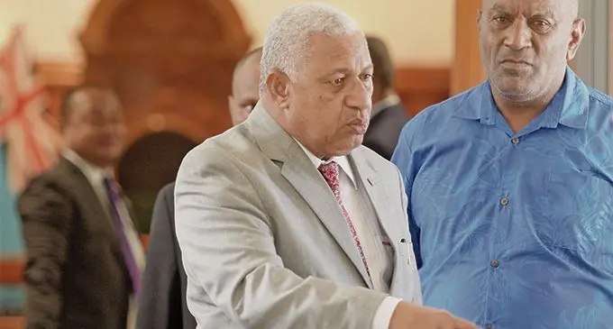 Prime Minister Voreqe Bainimarama outside Parliament on April 2, 2019. Photo: Ronald Kumar.