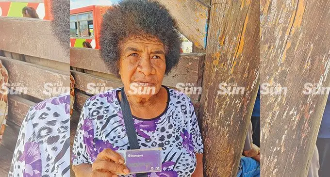 A happy social welfare recipient, Laisa Cina, with her bus fare subsidiary card at the Labasa Bus Stand on March 25, 2022. Photo: Sampras Anand