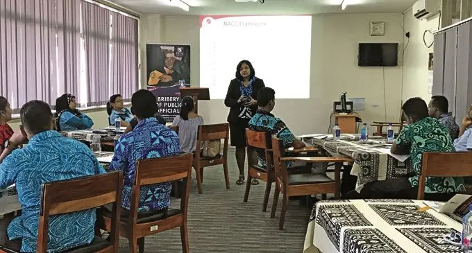 Fiji Independent Commission Against Corruption principal corruption prevention officer, Arti Naidu training the Central Division school teachers and Heads of Departments in Suva on February 23, 2018. Photo: Ashna Kumar