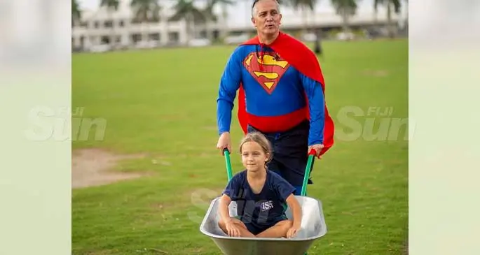 Super daddy!…Deputy British High Commissioner Paul Welsh with daughter Sophie Welsh, 5, at Albert Park in Suva on February 3, 2021. Photo: Leon Lord