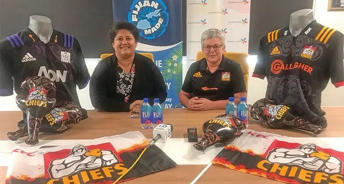 From left; Fiji Sports Council chief executive officer Litiana Loabuka and Gallagher Chiefs Rugby Club match operations manager, Cathy Newman at the Fiji Sports Council boardroom, Suva on March 26, 2019. Photo: Grace Narayan