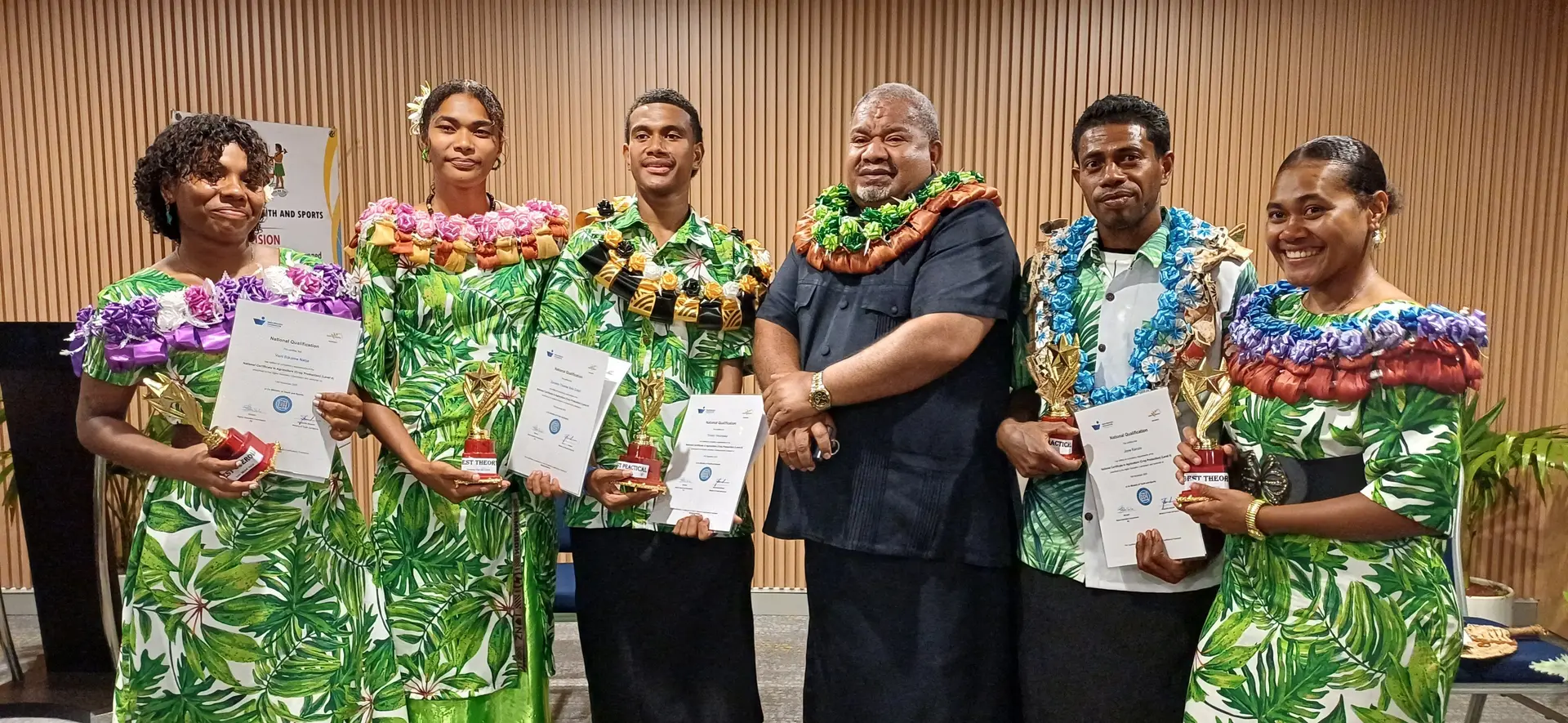 Graduates of Naleba Youth Training Centre with Minister for Youth and Sports Jese Saukuru at Ramada Encore Damodar City in Labasa on November 13, 2025.