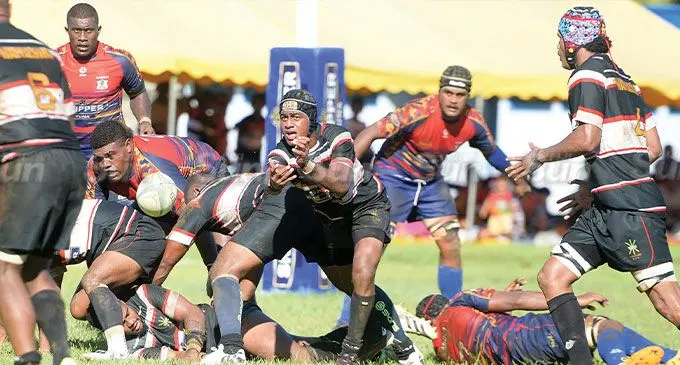 Naitasiri halfback Napolioni Batimala delivers a pass against Namosi during their Skipper Cup clash at Thomson Park, Navua, on April 20, 2024. Photo: Ronald Kumar